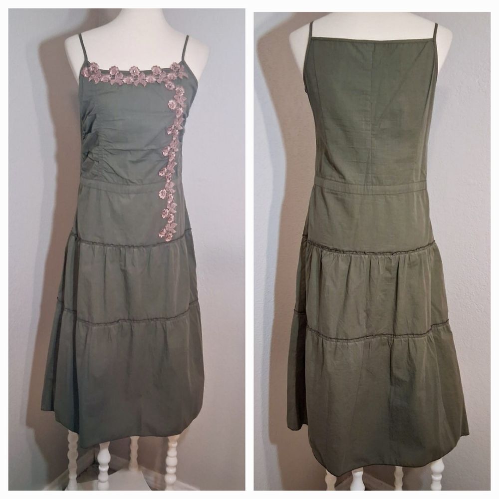 Lizi Olive Green Dress with Floral Embroidery Sizs XL